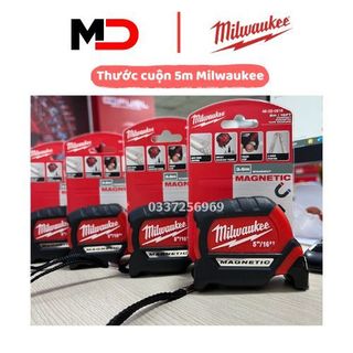 Thước cuộn 5m Milwaukee 48-22-0616 có nam châm. Thước dây thép chống gãy, kéo thả êm ái, hiện thông số 2 mặt cao cấp
