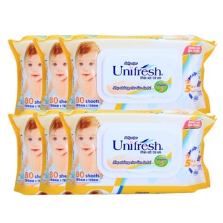 Combo 6 gói Khăn Ướt Unifresh 80 miếng - Babylove 80 miếng - Unidry cho bé sơ sinh