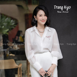 Áo Sơ Mi Nữ Thêu Chuồn Chuồn Trang Kyo Áo Somi Trắng Basic Dài Tay Sơ Mi Tay Dài Hàng Thiết Kế ABB4473