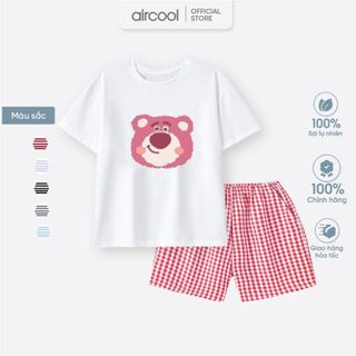 Bộ quần áo cộc tay cho bé gái AIRCOOL cotton mềm mát thoáng in hình gấu dâu cho bé từ 2 đến 16 tuổi