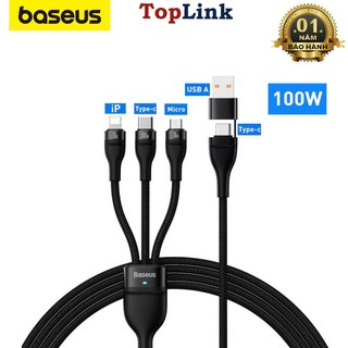 Cáp Sạc Nhanh Và Truyền Dữ Liệu 3 đầu 100w 3 in 1 Baseus One-for-three Fast Charging Data Cổng IP/ USB A/ Type C