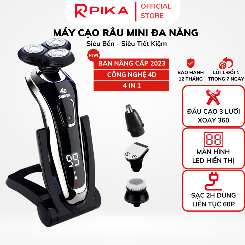 Máy Cạo Râu Mini DELADEP Đa Năng 3 Lưỡi Kép, Màn Hình LED Hiển Thị Pin, Sạc Nhanh 2 Giờ Chống Thấm Nước MCR01