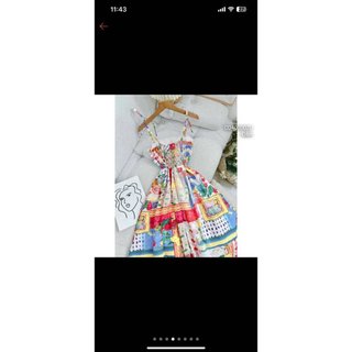 Đầm maxi dáng dài xoè hoạ tiết dây thắt nơ vai cực dễ thương