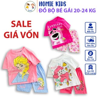 Đồ bộ bé gái size 20-24 kg cao khoảng 110-115cm set quần lửng áo thun tay ngắn trẻ em vải cotton in hoạt hình Homie Kids