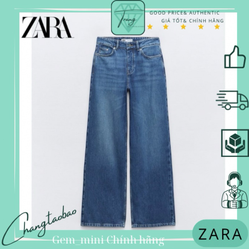 Zara Auth Quần jean xuông rộng nữ xanh đậm size 34
