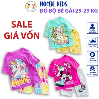 Đồ bộ bé gái size 25-29 kg cao khoảng 120-125cm set quần lửng áo thun tay ngắn trẻ em vải cotton in hoạt hình Homie Kids