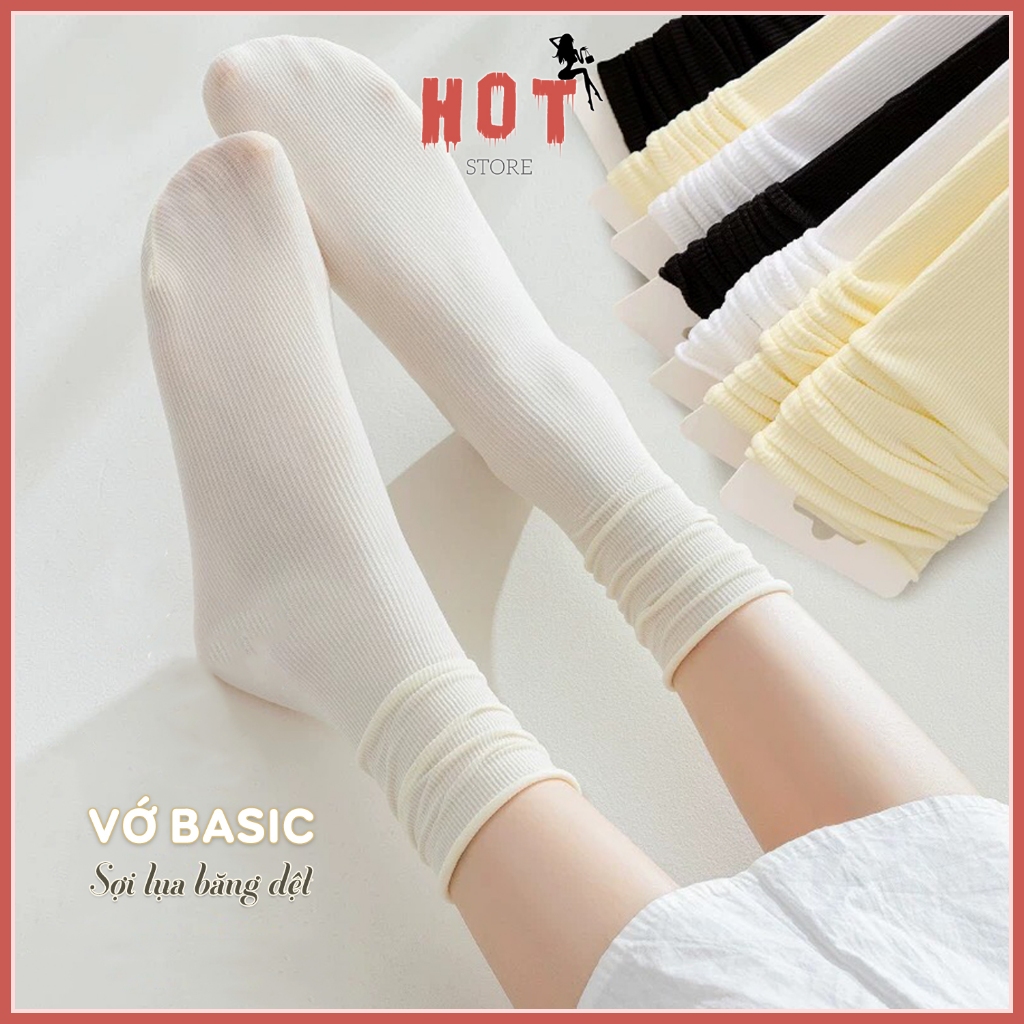 Tất vớ nam nữ trơn cổ cao phong cách Basic, họa tiết vân sợi tre thoáng khí co giãn 4 chiều - Hot Store