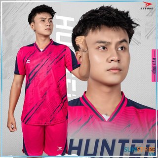 Áo đá bóng không logo beyono hunter hồng đậm - áo thể thao mát mẻ , thoáng khí
