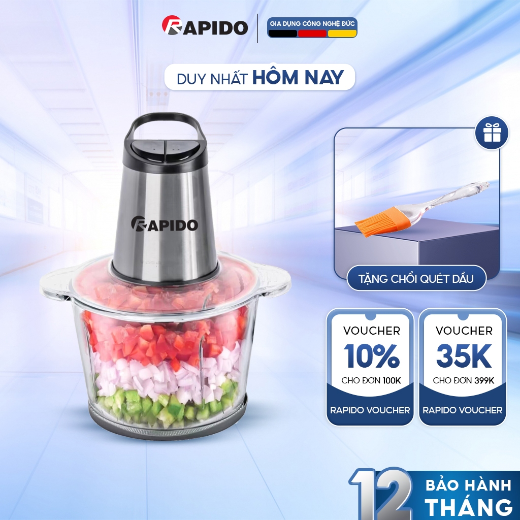 Máy xay thịt đa năng Rapido RMC-300, cối thủy tinh cường lực siêu bền dễ dàng vệ sinh, bảo hành 12 tháng