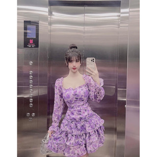 Đầm xoè voan hoa TRIPBLE T DRESS đi biển tay dài - Free size dưới 54kg