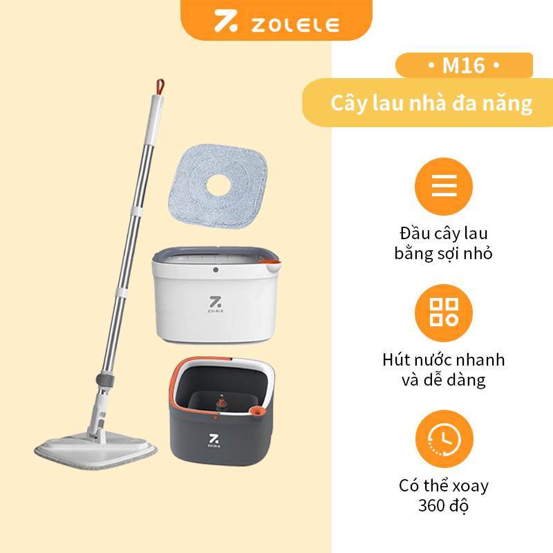 Bộ cây lau nhà ZOLELE 360 độ tự vắt 2 ngăn tách riêng nước bẩn M16 - Chính hãng
