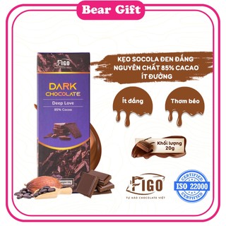 [Chính hãng] Bar 20gr- Dark Chocolate 85% Cacao, Socola đen đắng 85% Cacao Figo, ăn Giảm cân, KETO, DAS, Tiểu đường