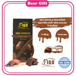 [ƯU ĐÃi] Dark Chocolate 90% Cacao FIGO, Socola đen đắng 90% Cacao Hộp 50gr dành KH ăn Keto, Giảm cân, DAS