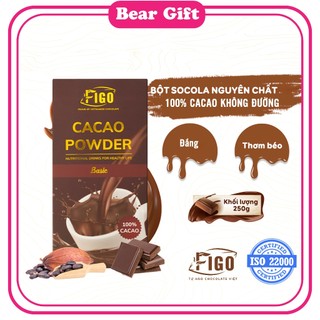 Bột Cacao Basic FIGO 100% Cacao nguyên chất từ 100% Cacao Nibs Hộp 250gr, pha uống Giảm cân