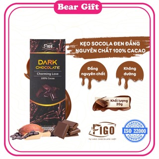 [Chính hãng] Dark Chocolate 100% Cacao FIGO 20gr, Socola đen nguyên chất KHÔNG ĐƯỜNG, ăn Giảm cân, KETO, DAS, Tiểu đường
