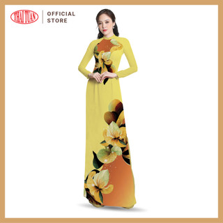 Vải Áo Dài Thái Tuấn In Sắc Phương Nam Hoa Văn Màu Vàng ASBR533202IBE