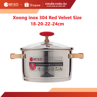 [LIFEMCMBP4 -12% đơn 250K] Xoong inox 304 Red Velvet Size 18-20-22-24cm