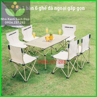 Bộ bàn ghế du lịch gấp gọn - Bộ 1 bàn 6 ghế dã ngoại, bộ bàn ghế cắm trại, bộ bàn ghế camping xếp gọn