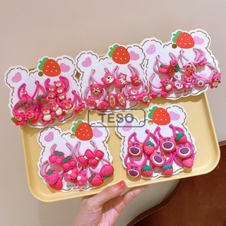 Set 10 thun buộc tóc gấu dâu - thun cột tóc màu hông, gấu dâu hồng - tesovn