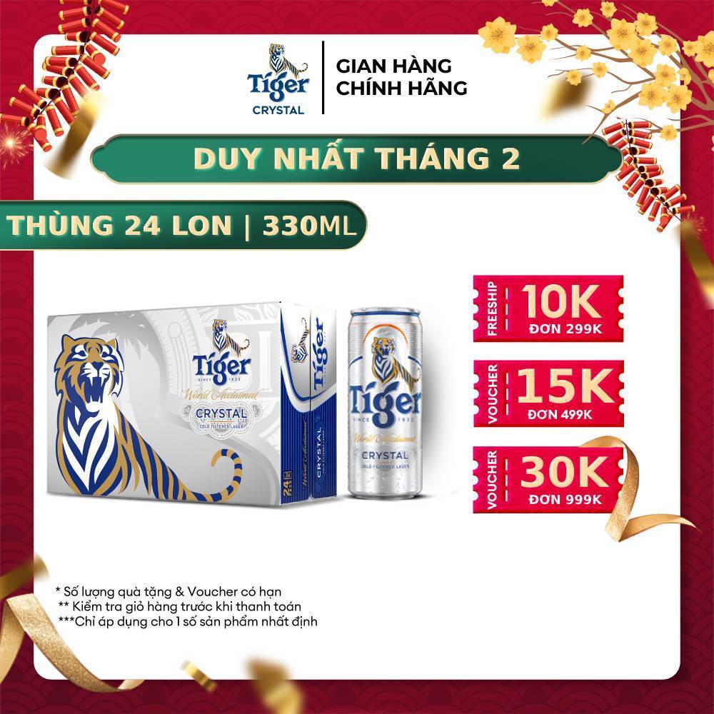 bia tiger bạc Crystal - thùng 24 chai*330ml- date xa