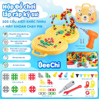 Vali đồ chơi kỹ sư lắp ráp beechi - đồ chơi lego vặn ốc vít - bản cao cấp 2023 có khoan điện