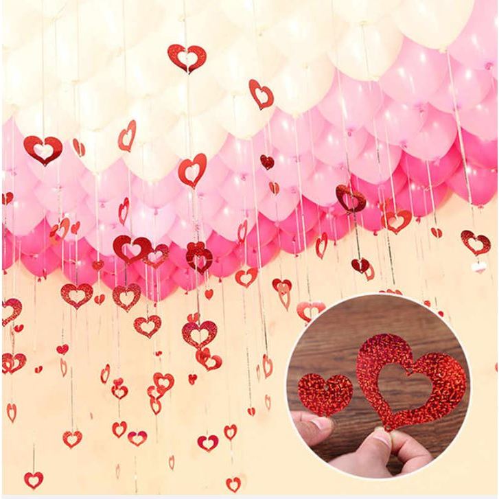 DÂY KIM TUYẾN TRÁI TIM TREO ĐUÔI BÓNG, PHỤ KIỆN TRANG TRÍ TIỆC