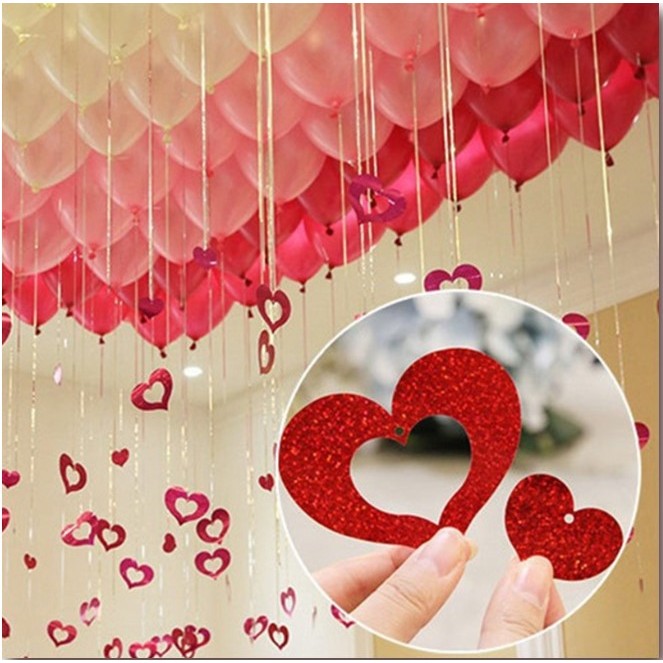 DÂY KIM TUYẾN TRÁI TIM TREO ĐUÔI BÓNG, PHỤ KIỆN TRANG TRÍ TIỆC