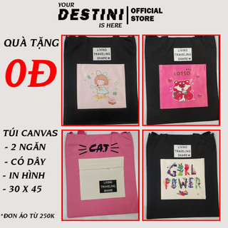 Túi vải canvas thời trang cao cấp 02 ngăn có dây đeo DESTINI