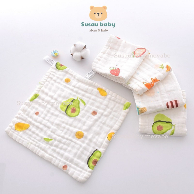 Set 5 khăn mặt khăn xô sữa 6 lớp dày dặn cho bé kt 25x25