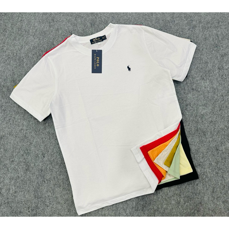 Áo thun trơn basic cổ tròn thêu logo ngựa nhiều màu vnxk