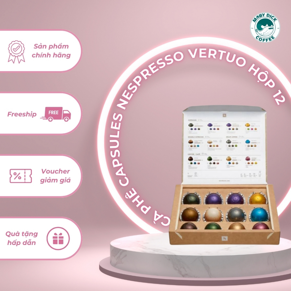 Cà phê Capsules Nespresso Vertuo, Hộp 12 viên mix vị hoặc cùng vị - Cà phê viên nén - Máy pha cà phê tự động Vertuo