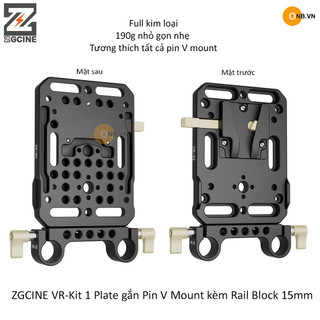 Zgcine vr-kit 1 plate gắn pin v mount kèm rail block 15mm
