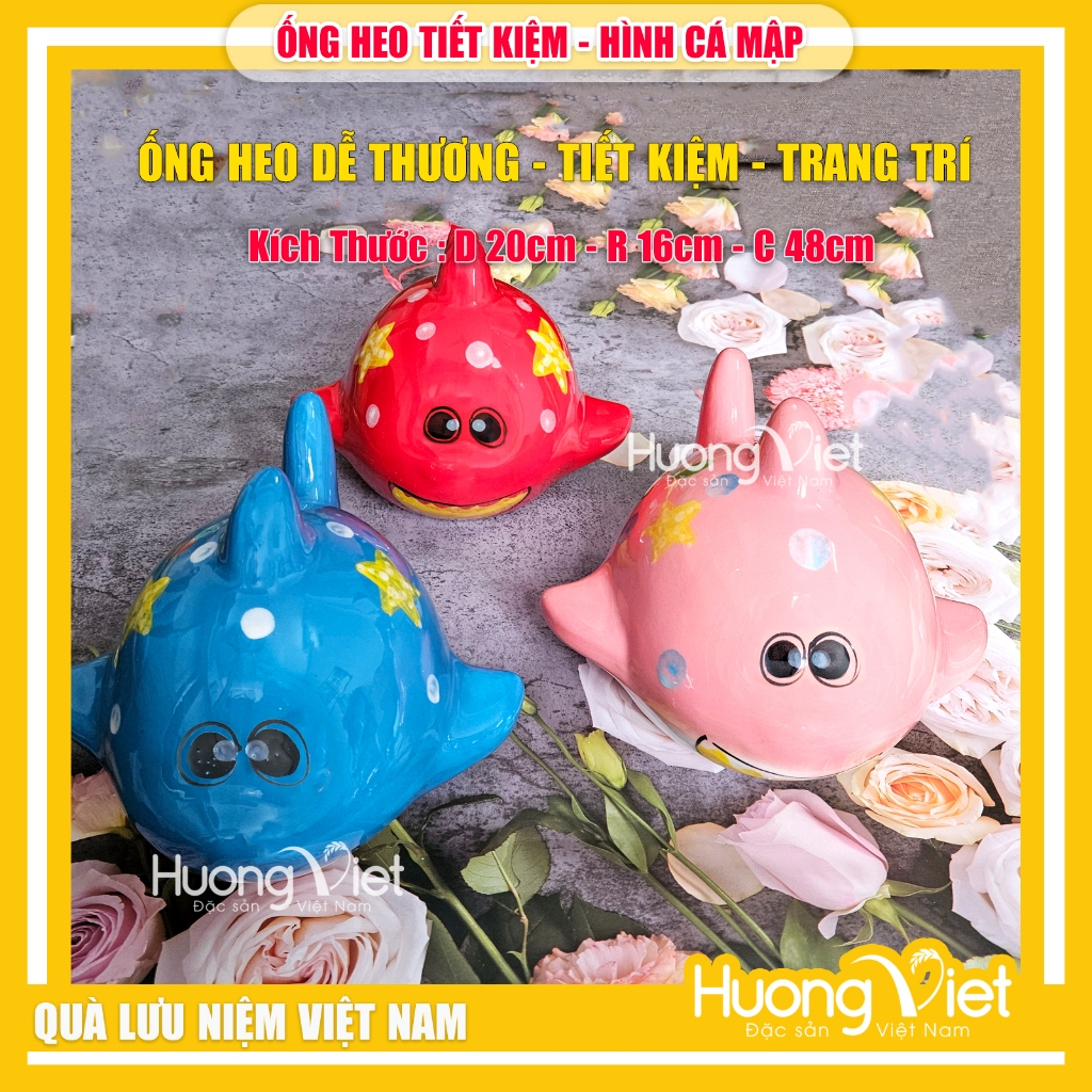 Ống heo Cá Mập tiết kiệm Baby Shark gốm Bát Tràng, quà lưu niệm, quà tặng sinh nhật