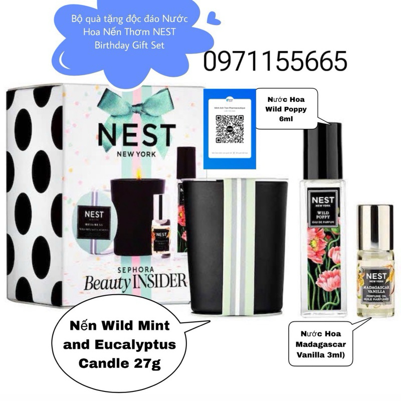 Nộ Nước Hoa Nến Thơm NEST Birthday Gift Set (Nến Wild Mint and Eucalyptus Candle 27g