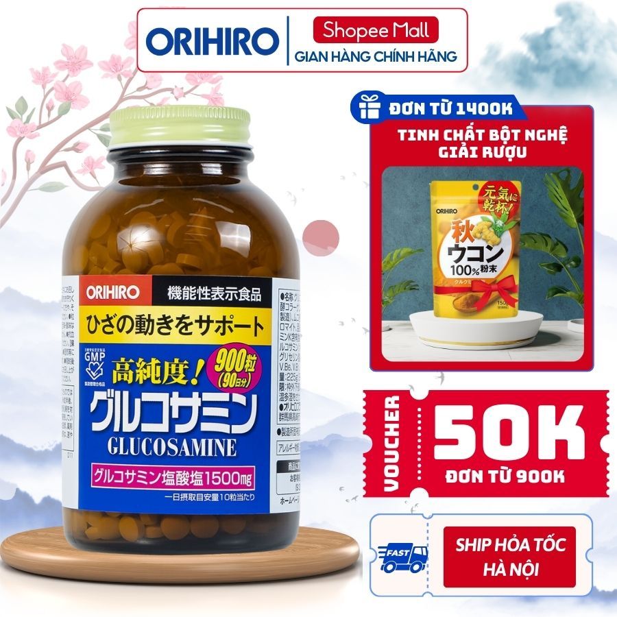 Viên uống bổ sung Glucosamine Orihiro giảm đau xương khớp, bảo vệ phục hồi sụn khớp mẫu mới 900 - 950 Viên của Nhật