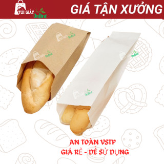 Set 100 Túi giấy bánh mì, túi đựng thực phẩm giấy kraft cao cấp, túi giấy trơn đựng bánh mì