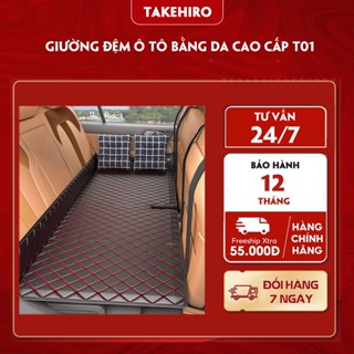 Giường đệm ghế sau ô tô bằng da cao cấp, Nệm ghế xe hơi 6 lớp bằng da gấp gon thông minh Takehiro