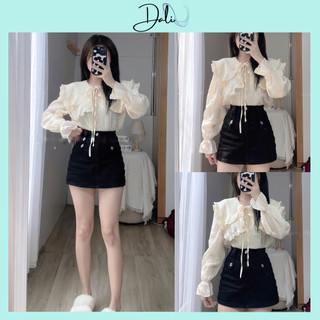 Áo Sơ Mi Đũi Gân Cổ Bèo 2 Lớp Dài Tay Dáng Tiểu Thư Sang Chảnh