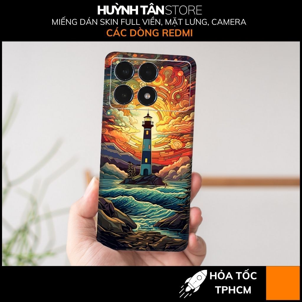 Dán skin redmi k70 k60 ultra k50 pro k40 gaming full viền mặt lưng camera in ngọn hải đăng SKD W13 phụ kiện huỳnh tân