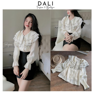 Áo Sơ Mi Cổ Bèo 3 Tầng Dài Tay Dáng Tiểu Thư Chất Liệu Voan Mềm Mại Sang Chảnh Phong Cách Hàn Quốc