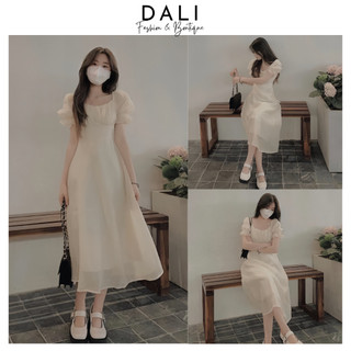 Váy Dự Tiệc Cổ Vuông Dáng Dài Chất Liệu Tơ Nến Phong Cách Tiểu Thư Sang Chảnh