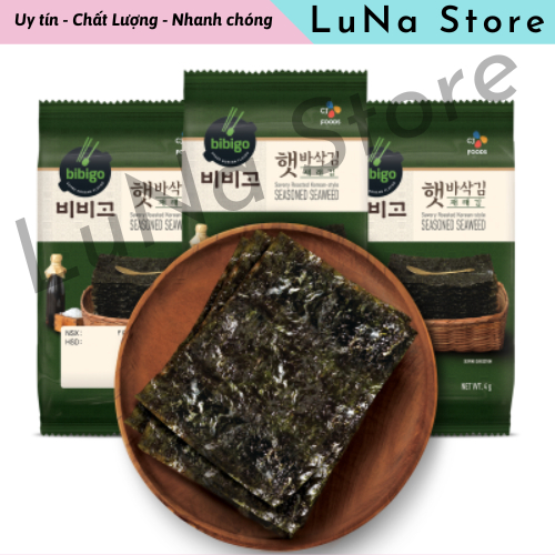 Rong biển ăn liền BIBIGO vị truyền thống Hàn Quốc, Lốc 3 bịch ăn trực tiếp với cơm, mì, cuộn thịt đề