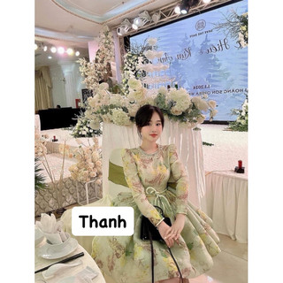Váy tơ phối lụa cao cấp ba lớp đính đá cổ