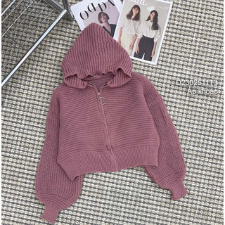 Áo khoác len croptop có mũ chùm, áo khoác len nữ VIENS STORE