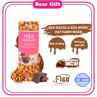 Bar 20gr- Milk Chocolate, Kẹo Socola sữa 50% Cacao nhân Hạt Hạnh nhân giòn tan ngay trong miệng, chất lượng
