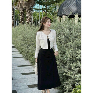 Đầm thời trang nữ 2 dây dáng dài chất thun tăm lạnh mix áo khoác dài tay chất dạ lenin váy chữ A dài maxi cực xinh