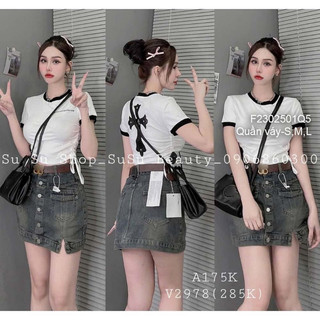 Chân váy jean ngắn phối nhiều nút, chân váy jean phối túi hộp VIENS STORE