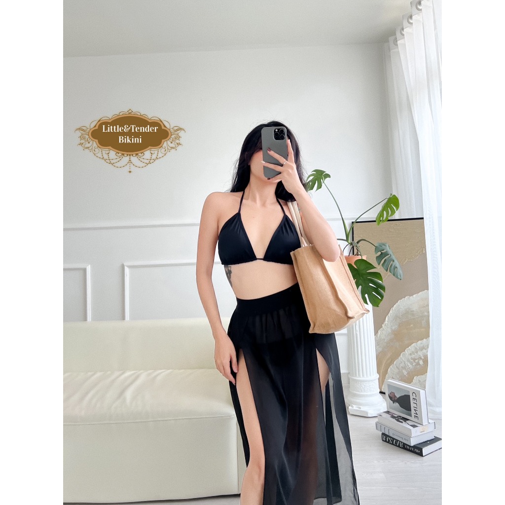 {CÓ BÁN LẺ} Set 3 món phối chân váy 4 tà màu đen