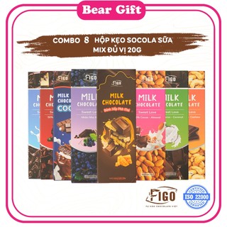 [GIÁ SỈ] Combo 8 Hộp Milk Chocolate FIGO 20gr MIX đủ vị| Socola sữa 50% Cacao nhân Hạt dinh dưỡng Hạt điều chất lượng