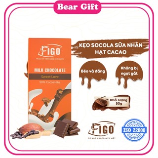 [Chính hãng] Milk Chocolate FIGO 50% Cacao nhân nibs Hộp 50gr| Kẹo Socola sữa nhân hạt Cacao Nibs béo bùi, ăn là nghiền